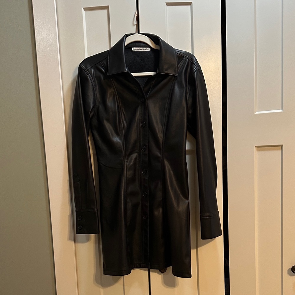 Abercrombie & Fitch Black Vegan Leather  Shirt Dress, Sz Small